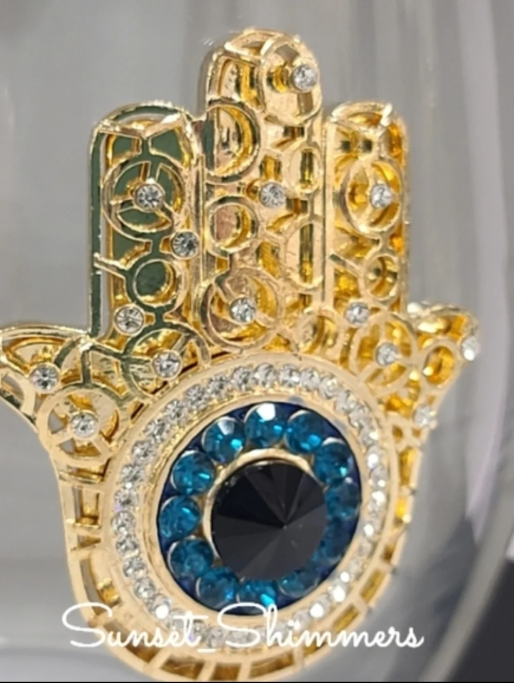 Jeweled Rhinestone Hamsa Evil Eye Mati Nazar Mal De Ojo Cocktail Wine Glass Set